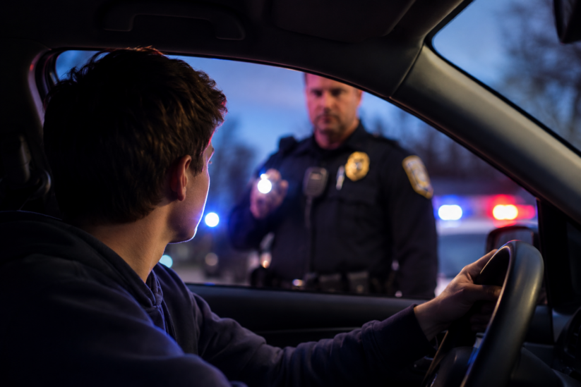 tennessee-underage-dui-zero-tolerance-law Young driver during a Tennessee traffic stop involving an underage DUI investigation under the state's zero-tolerance law