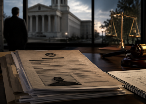 old-felony-warrant-tennessee-court-date Legal documents and courthouse scene representing an old felony warrant in Tennessee and court date concerns.