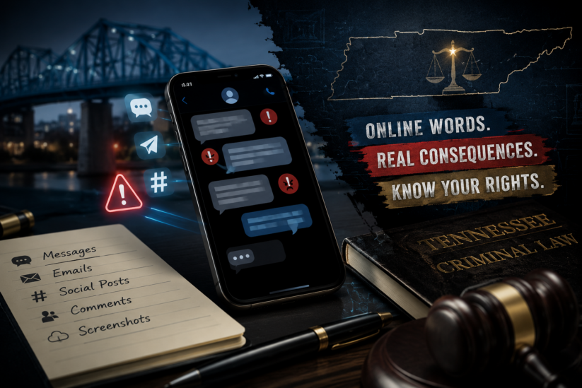tennessee-online-threat-accusation-defense Online threat accusation evidence on a phone in a Tennessee criminal defense case